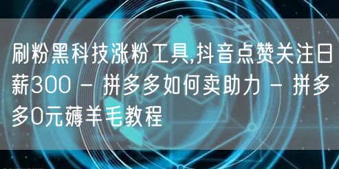 刷粉黑科技涨粉工具,抖音点赞关注日薪300 - 拼多多如何卖助力 - 拼多多0元